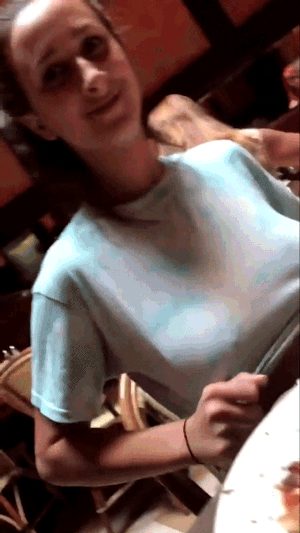 Ashley flashing in restaurant